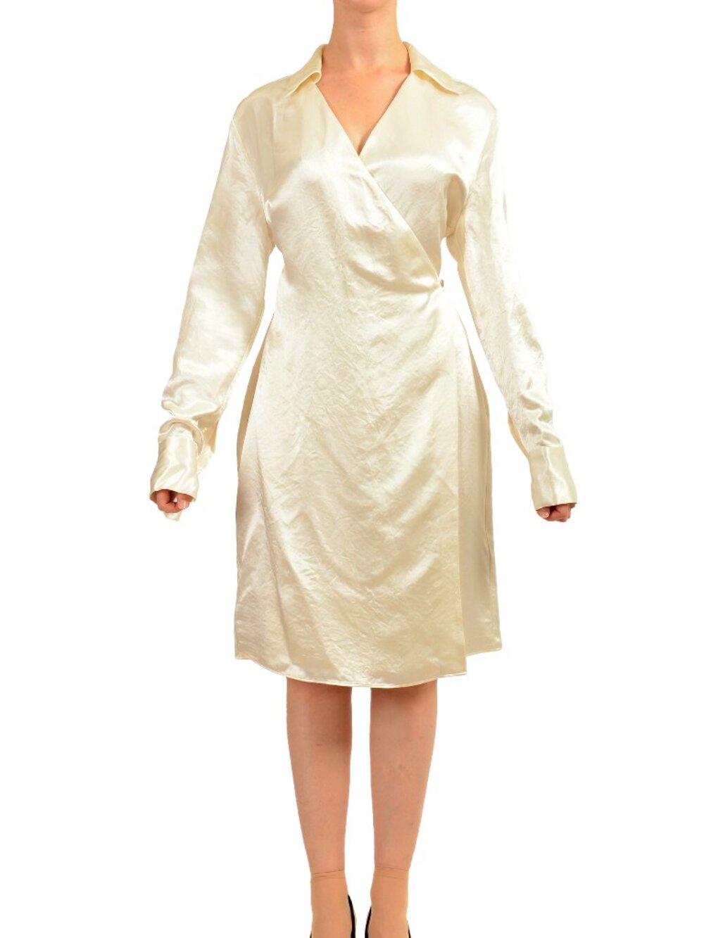 Hugo Boss Women's "Deshiny" Ivory Long Sleeves V-Neck Dress US 6 IT 42